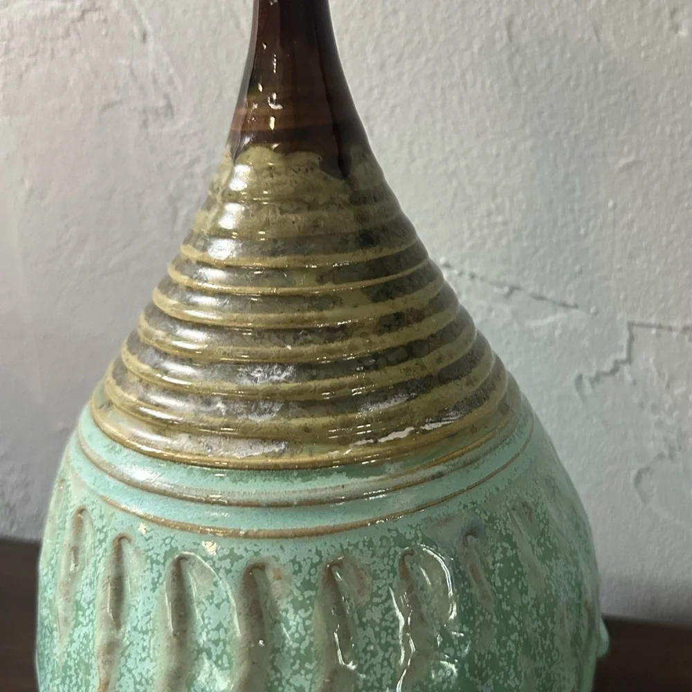 Handmade Ceramic Vase in Teal and Brown (Signed Studio Pottery) - Picture 6 of 7